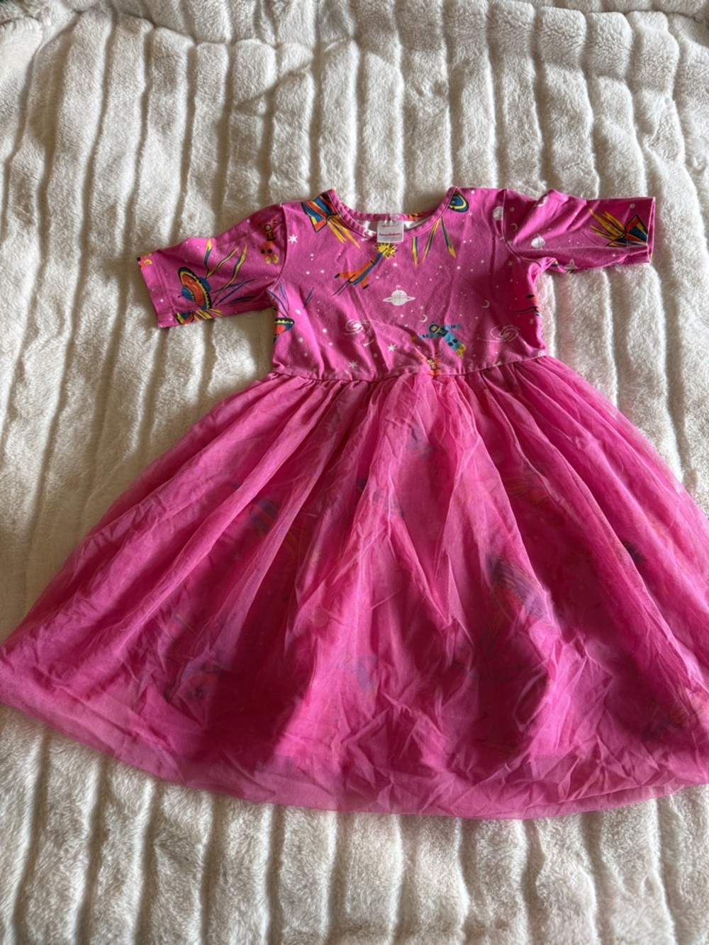 Hanna Andersson Bright Pink Tulle Dress with Rocket Print